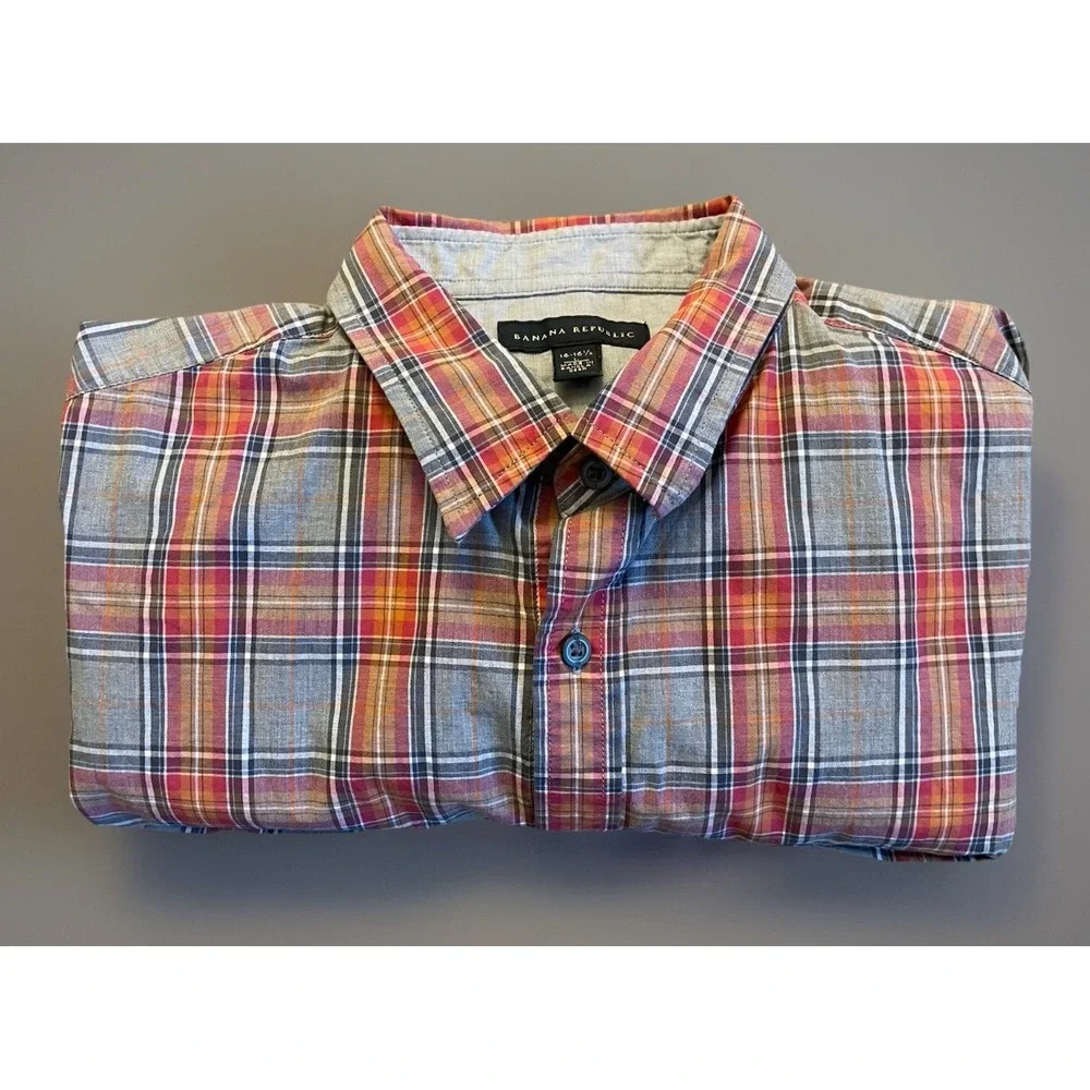 Banana Republic Long Sleeve Button Up Shirt Multi Color Tartan Plaid Large JBHS